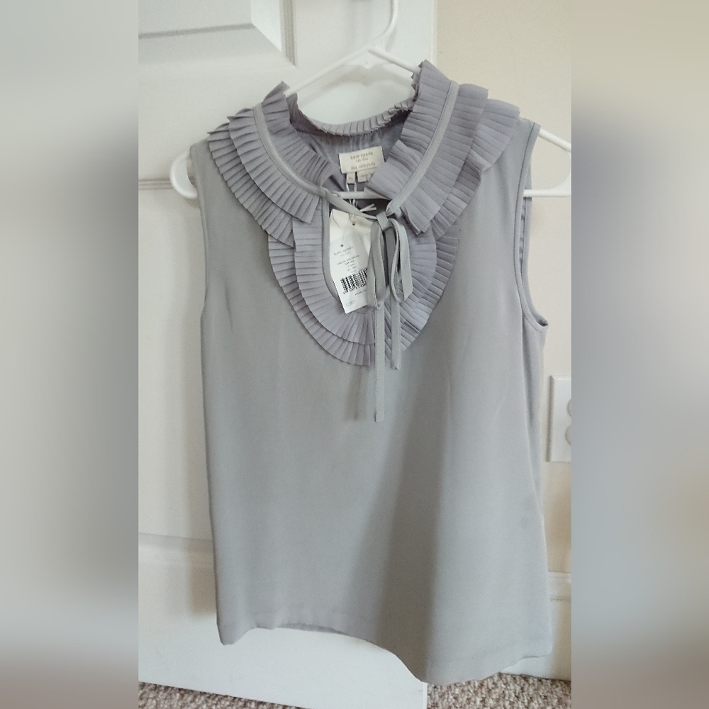 Kate spade Antionette Gray Sleeveless Blouse with Ruffle Collar size XS